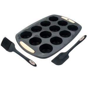 סט סיליקון 3 חל' תבנית מאפינס 12 שקעים 28.7*25.2*5 ס"מ + לקקן + מברשת DOLCE ITALIANO מבית Food appeal